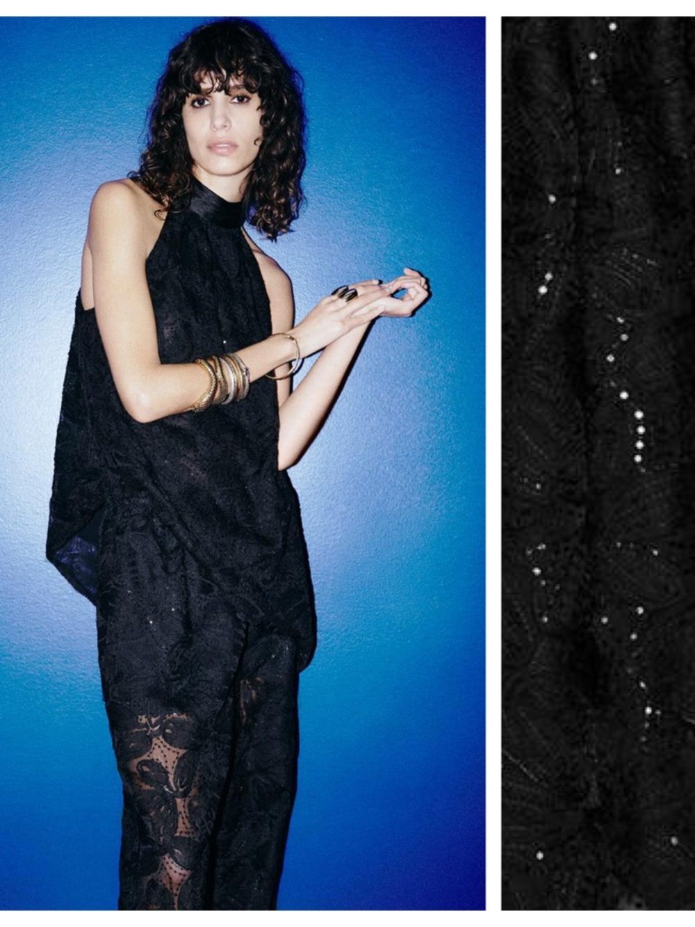 NWT. Zara Black Asymmetrical Embroidered Sequin Top. Size S.
